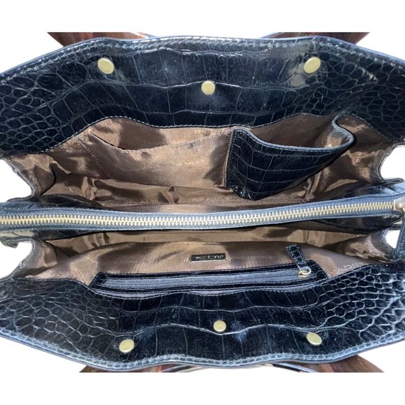 Adrienne Vittadini Women’s Black Leather Croc Embossed Tortoiseshell Top Handle - Picture 8 of 11